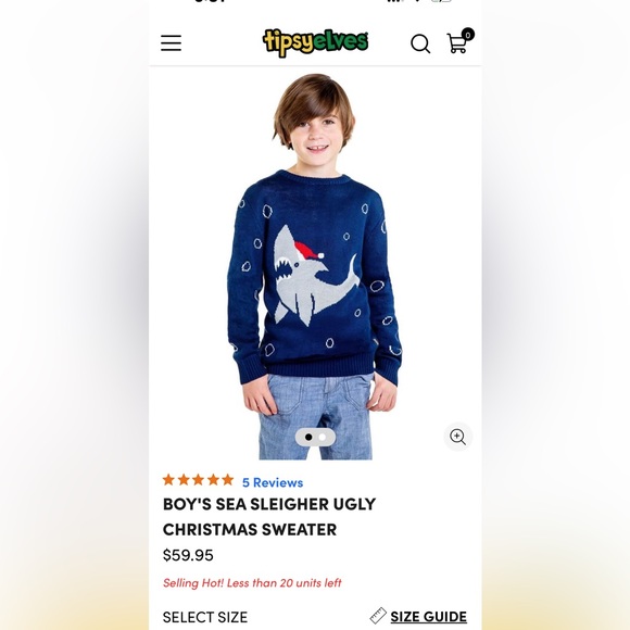 Tipsy Elves Shark Sea Sleigher Ugly Christmas Sweater youth medium - Picture 2 of 8